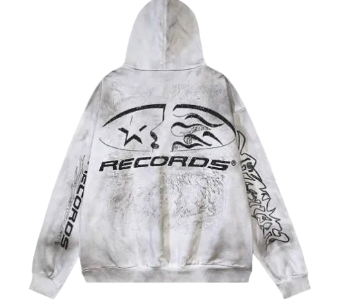 SUDADERA CON CAPUCHA HELLSTAR HSTAR RECORDS BLANCA
