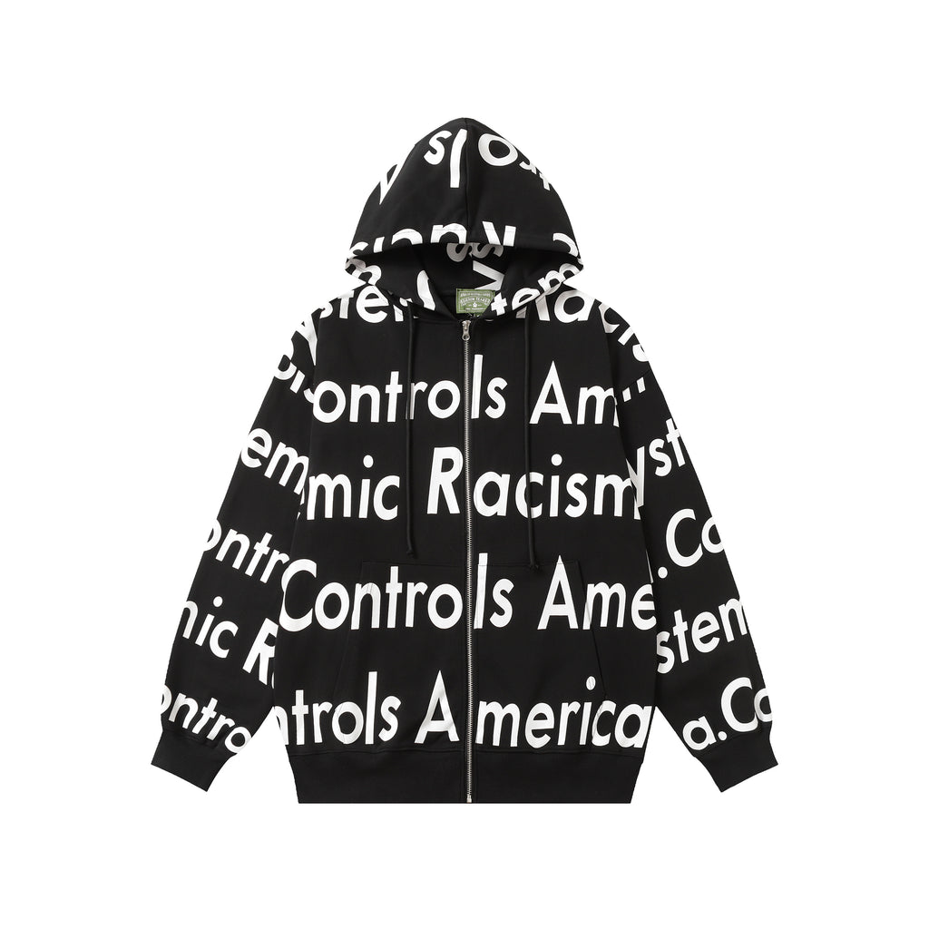 SUDADERA CON CAPUCHA DENIM TEARS X ARTHUR JAFA SYSTEMIC RACISM CONTROLS AMERICA ZIP UP HOODIE